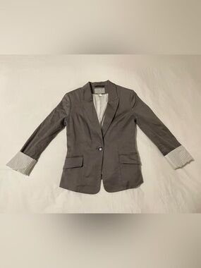H&M Dark Gray Single-Button Tailored Blazer with Stripe Cuffs